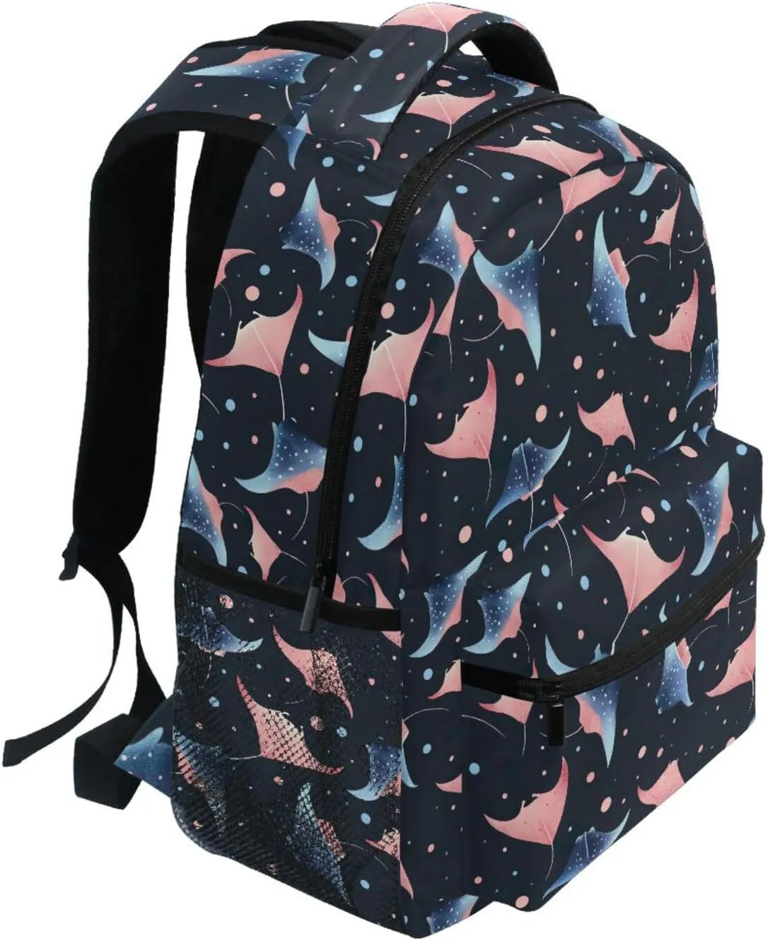 Backpack for Boys Girls Cute Manta Ray Pattern Shoulder Bag Elementary Middle High School Bookbag Laptop Bags Casual Daypack Rucksack for Men Women Teens Outdoor Travel M