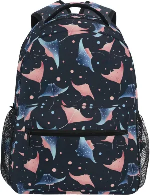 Backpack for Boys Girls Cute Manta Ray Pattern Shoulder Bag Elementary Middle High School Bookbag Laptop Bags Casual Daypack Rucksack for Men Women Teens Outdoor Travel M