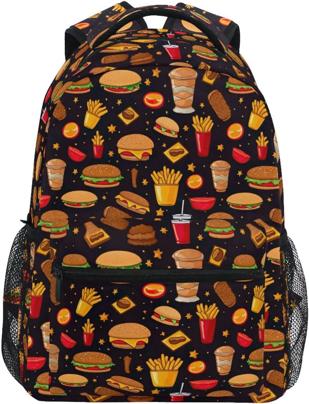 Backpack for Boys Girls Funny Fast Food Burger Pattern Shoulder Bag Elementary Middle High School Bookbag Laptop Bags Casual Daypack Rucksack for Men Women Teens Outdoor Travel M