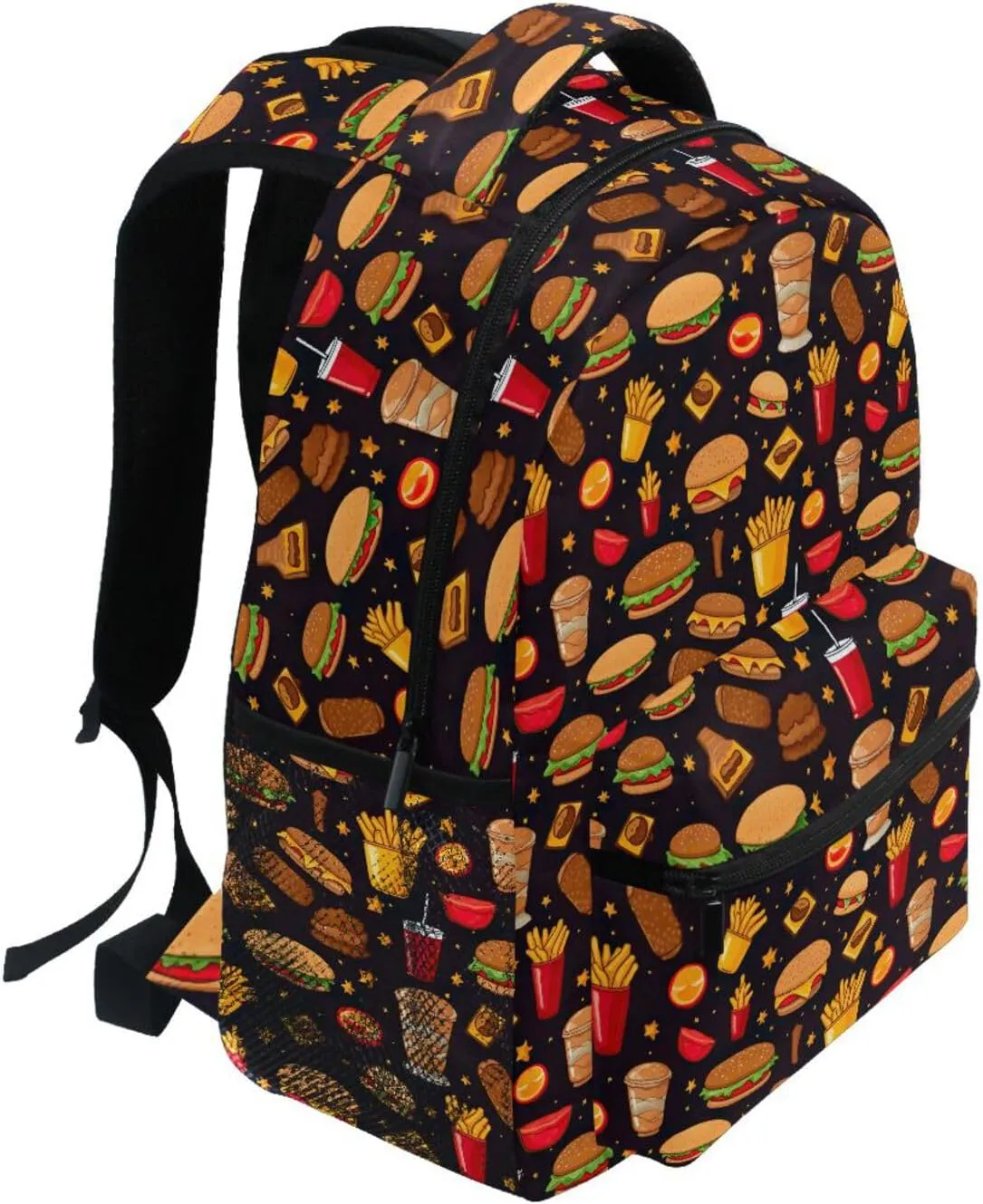 Backpack for Boys Girls Funny Fast Food Burger Pattern Shoulder Bag Elementary Middle High School Bookbag Laptop Bags Casual Daypack Rucksack for Men Women Teens Outdoor Travel M