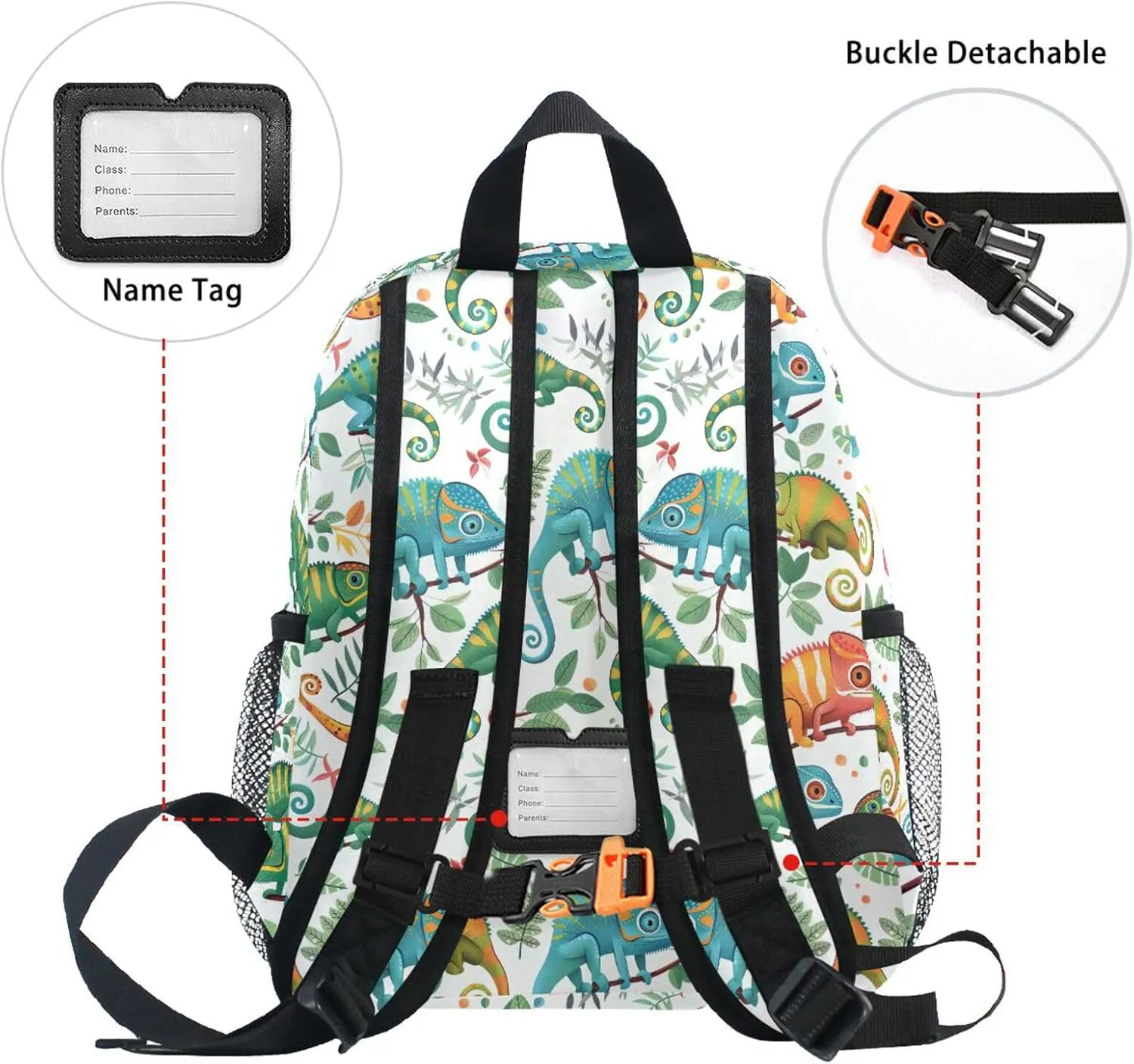 Backpack for Toddler Boys Girls Cute Chameleon Tropical Plant Pattern Lightweight Mini Shoulder Bag Casual Daypack Rucksack for Kindergarten Preschool Nursery Outdoor Travel Age 3-8 M