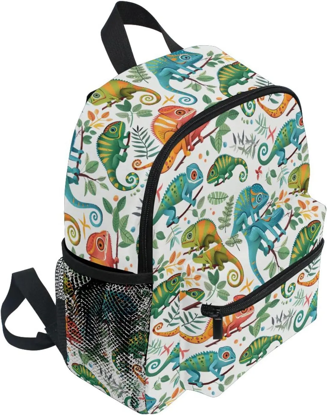 Backpack for Toddler Boys Girls Cute Chameleon Tropical Plant Pattern Lightweight Mini Shoulder Bag Casual Daypack Rucksack for Kindergarten Preschool Nursery Outdoor Travel Age 3-8 M