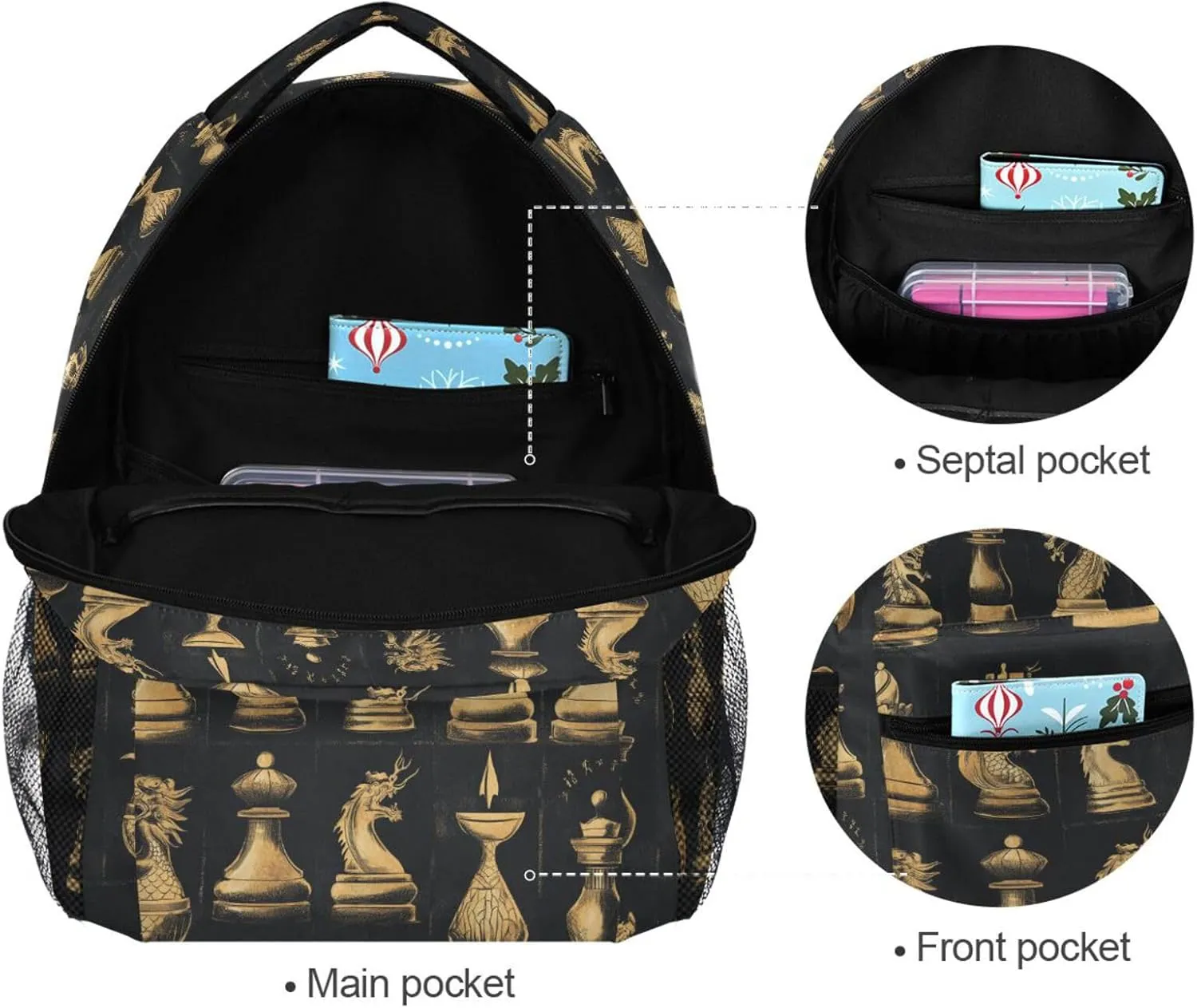 Backpacks for Teenager Fashion Travel Laptop Backpack with Chest Strap for Business Work College Travel Trip Chinese Chess