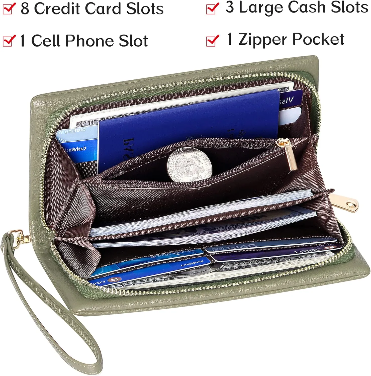Badiya Womens Wallet Credit Card Holder RFlD Blocking Leather Zip Around Wallets Large Capacity Wristlet