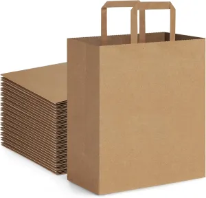 BagDream 100Pack 10x6.75x12 Kraft Brown Paper Bags with Handles Bulk, Shopping Merchandise Retail To Go Bags for Takeout Containers, Flat Handles Wider-gusset Recycled Gift Bags