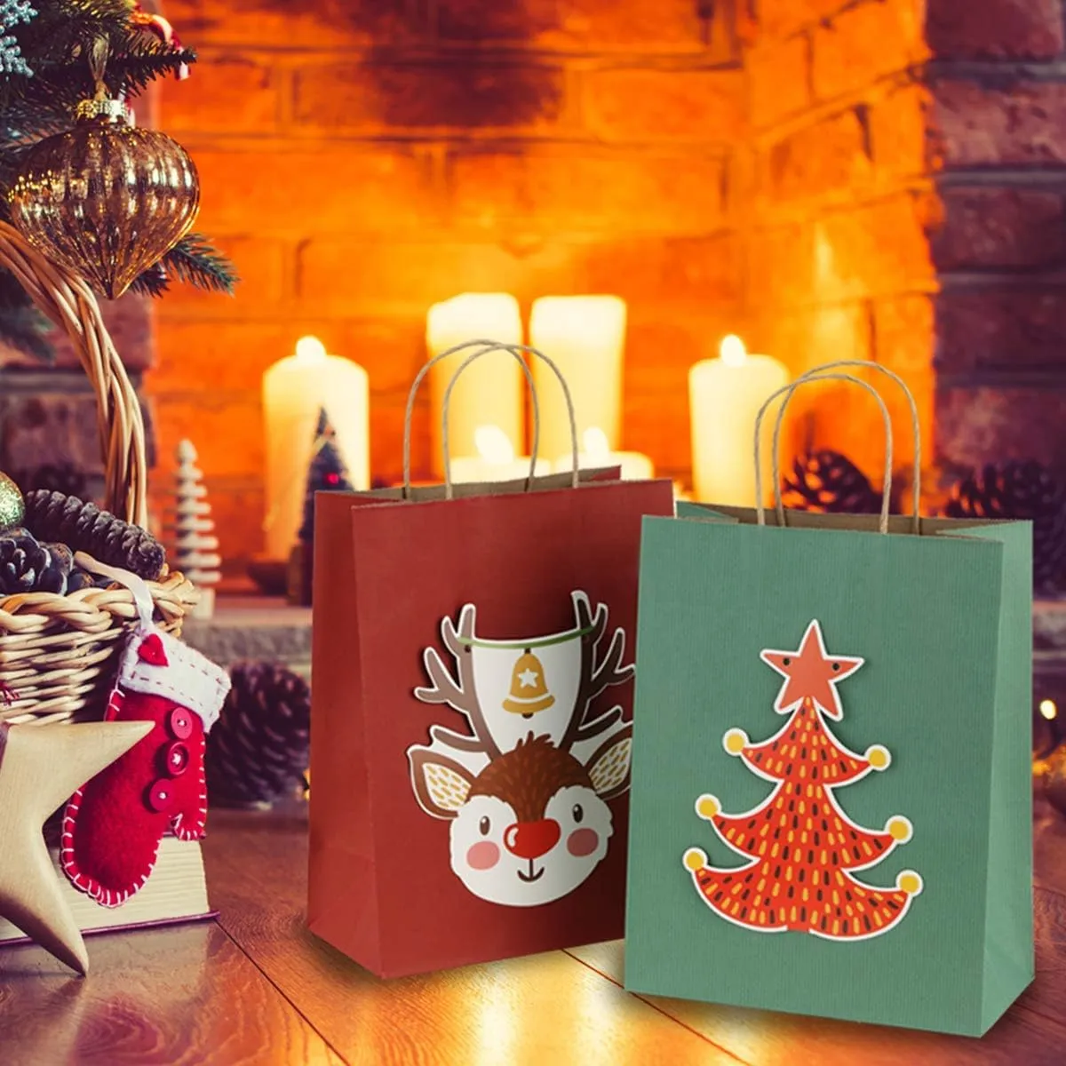 BagDream Gift Bags 8x4.25x10.5 Inches 25Pcs Red Kraft Paper Gift Bags with Handles Bulk, for Retail, Merchandise, Shopping, Recycled Paper Sacks