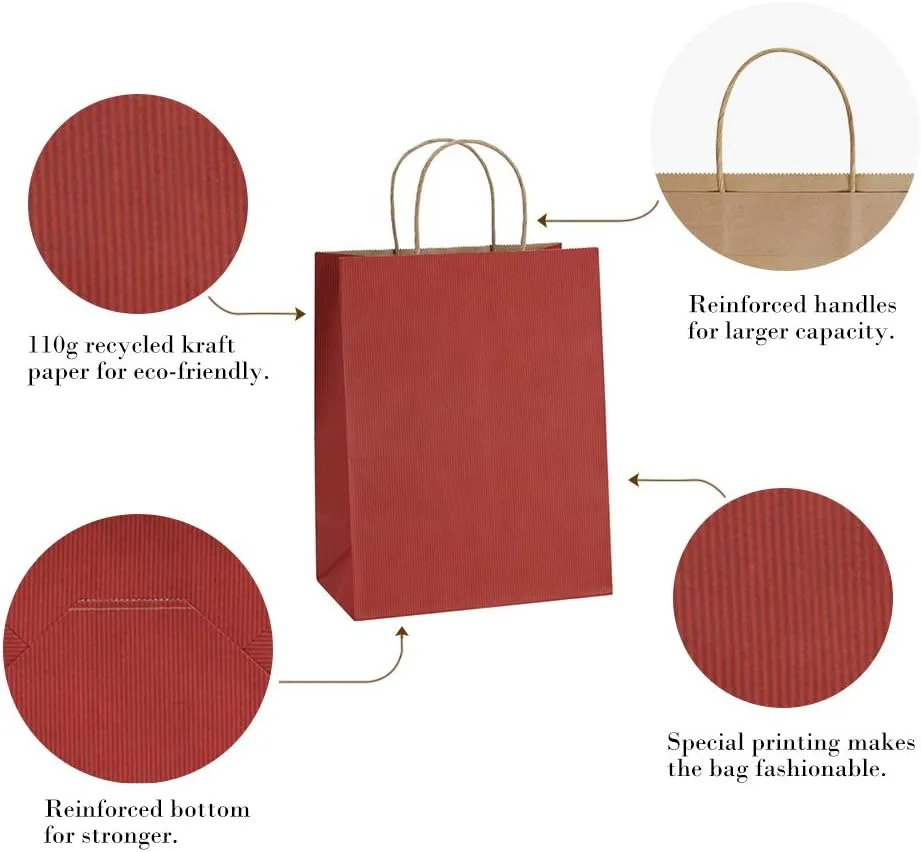 BagDream Gift Bags 8x4.25x10.5 Inches 25Pcs Red Kraft Paper Gift Bags with Handles Bulk, for Retail, Merchandise, Shopping, Recycled Paper Sacks