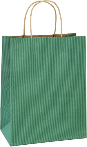 BagDream Shopping Bags 8x4.25x10.5 Inches 100Pcs Gift Kraft Paper Bags With Handles - Green Stripe, 100% Recycled, Bulk Retail