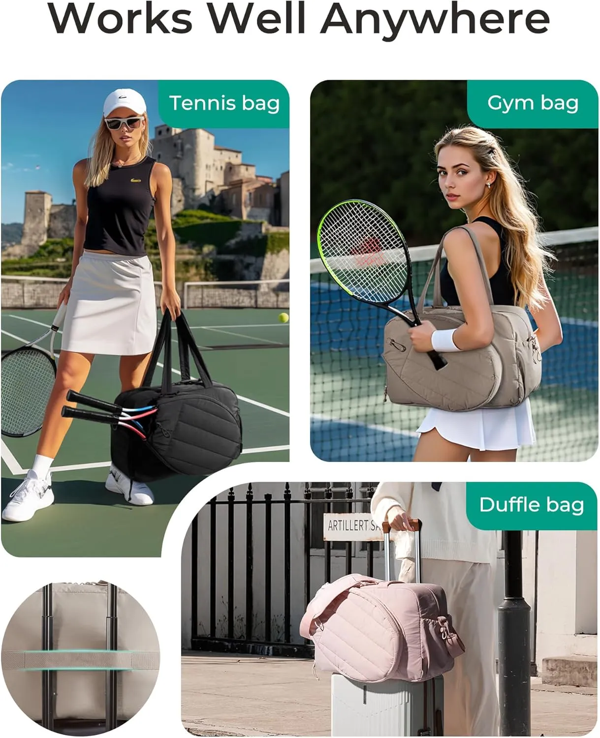 BAGSMART Gym Bag for Women, Tennis Bag Holds 2 Rackets with Shoe Compartment & Wet Pocket, Sports Duffle Bags fits up to 15.6" Laptop, Women Overnight Weekend Bag, Camel