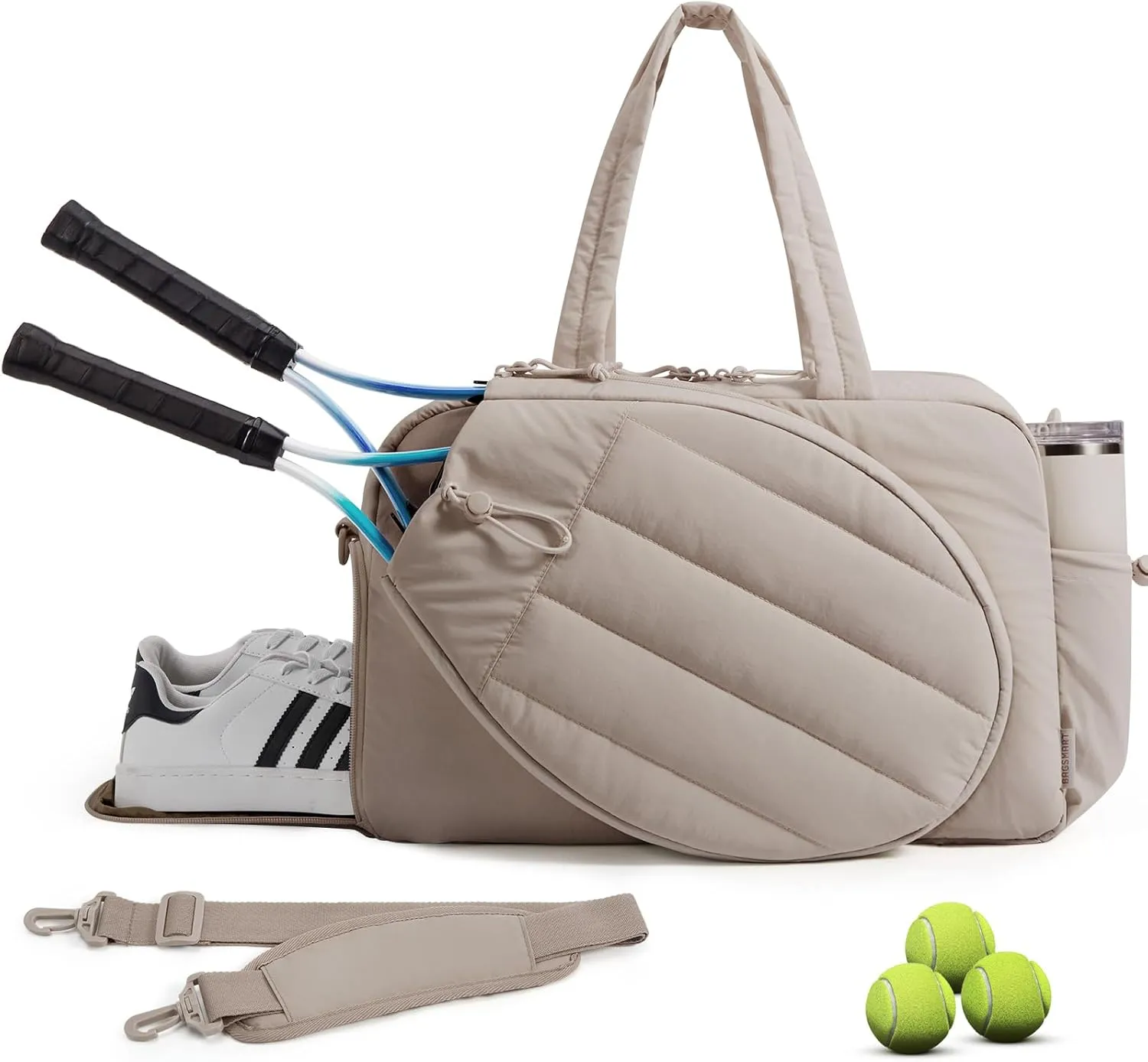 BAGSMART Gym Bag for Women, Tennis Bag Holds 2 Rackets with Shoe Compartment & Wet Pocket, Sports Duffle Bags fits up to 15.6" Laptop, Women Overnight Weekend Bag, Camel