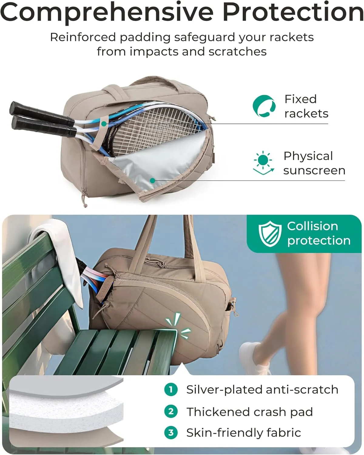 BAGSMART Gym Bag for Women, Tennis Bag Holds 2 Rackets with Shoe Compartment & Wet Pocket, Sports Duffle Bags fits up to 15.6" Laptop, Women Overnight Weekend Bag, Camel
