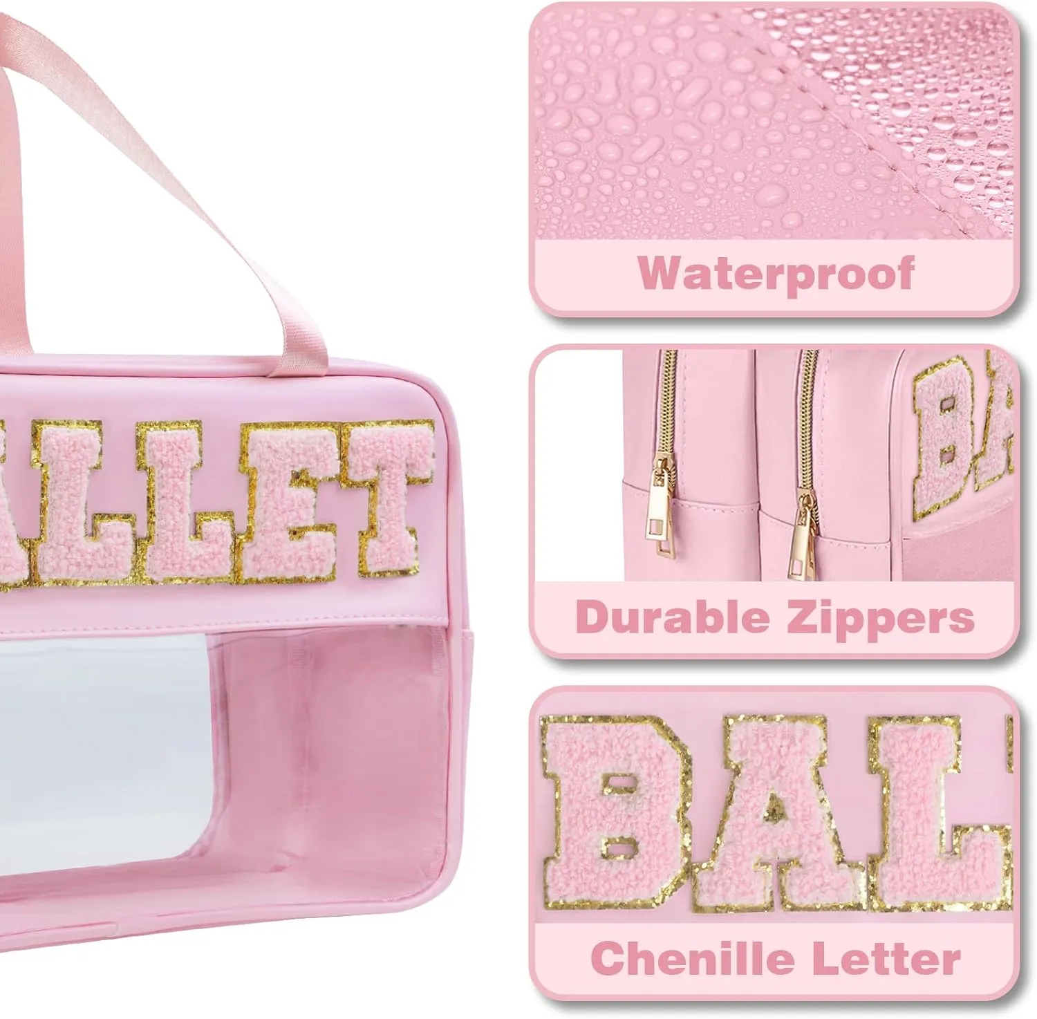 Ballet Bag Preppy Stuff Ballet Gifts Chenille Letter Bags Makeup Cosmetic Bags ballet bags for girls 4-6 Waterproof Organizer Storage Case Gifts for Team Girls Women (FS-BALLET)