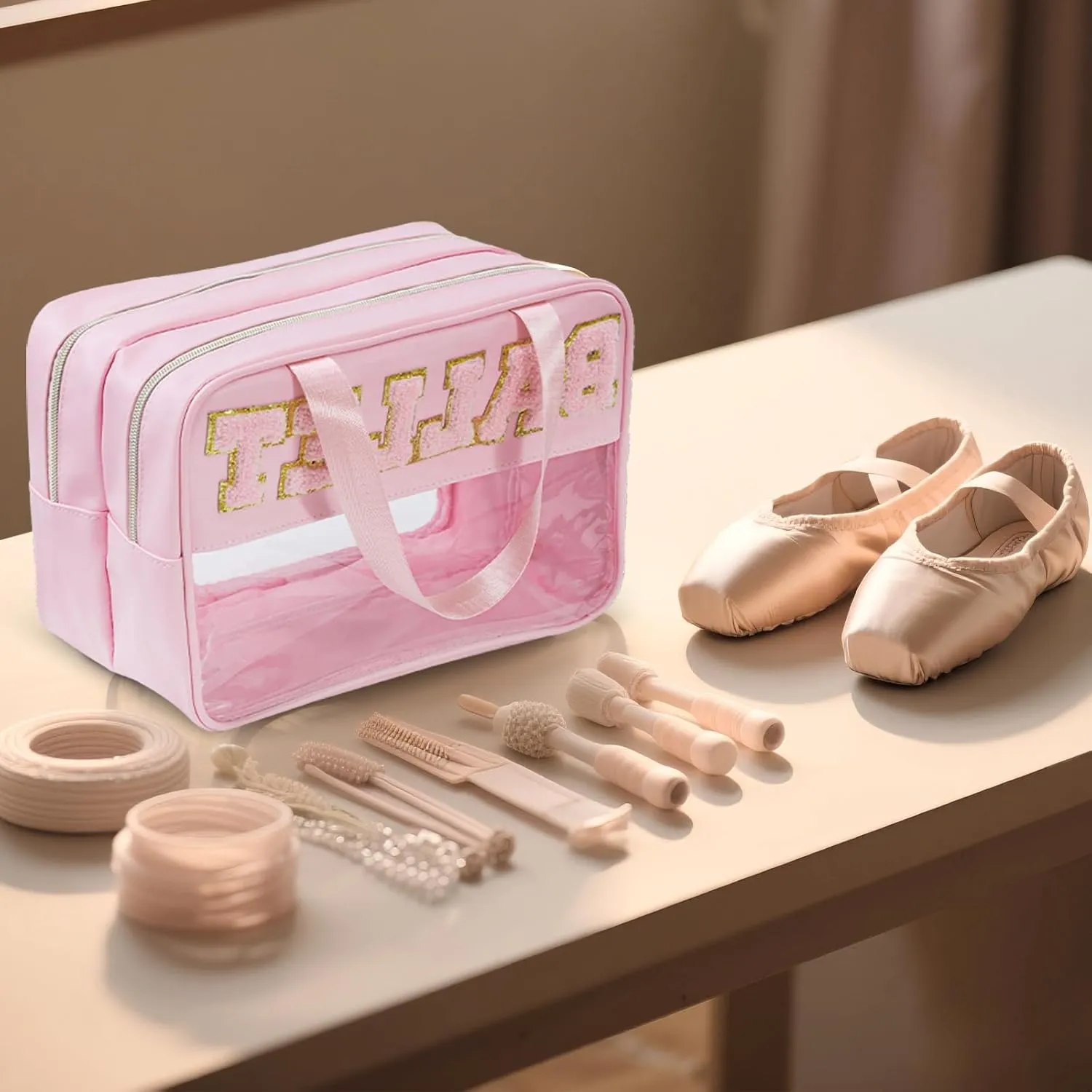 Ballet Bag Preppy Stuff Ballet Gifts Chenille Letter Bags Makeup Cosmetic Bags ballet bags for girls 4-6 Waterproof Organizer Storage Case Gifts for Team Girls Women (FS-BALLET)