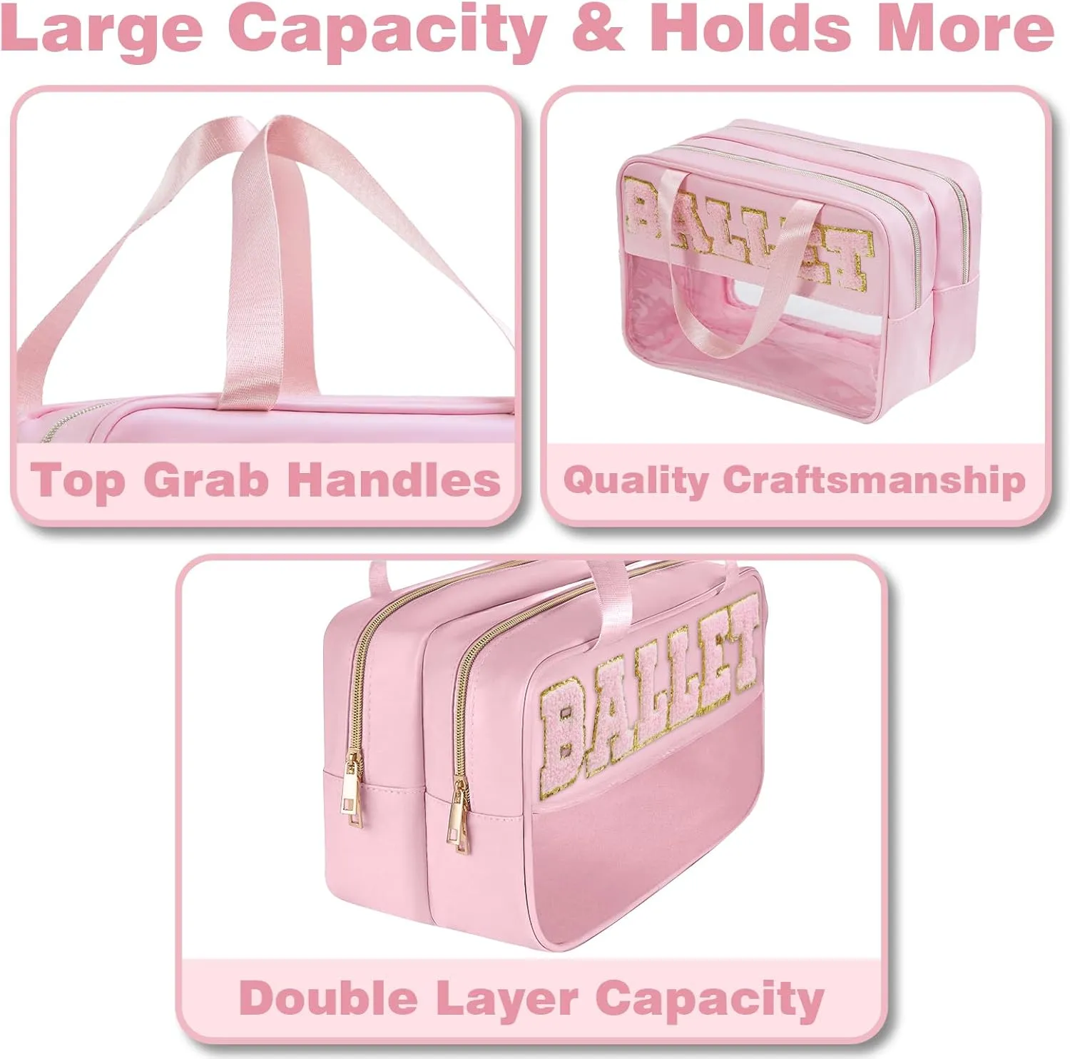 Ballet Bag Preppy Stuff Ballet Gifts Chenille Letter Bags Makeup Cosmetic Bags ballet bags for girls 4-6 Waterproof Organizer Storage Case Gifts for Team Girls Women (FS-BALLET)