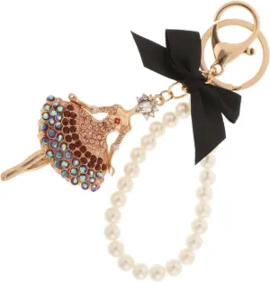 Ballet Dancer Keychain with Rhinestones and Pearl Accents Unique Keyring Pendant for Women Stylish Handbag Accessory Birthday present Party Bag Filler