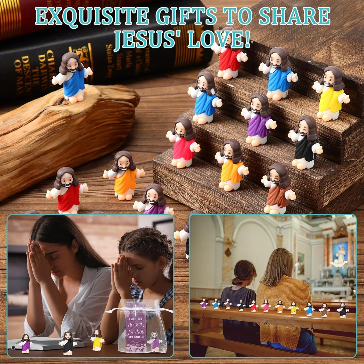 Barydat 100 Sets Mini Jesus Figurines Bulk Easter Gift Little Jesus Figures Tiny Toys Christ Savior Doll with Cards Bags for Religious Party Favors Sunday School Baptism Gift(Classic Style)