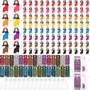 Barydat 100 Sets Mini Jesus Figurines Bulk Easter Gift Little Jesus Figures Tiny Toys Christ Savior Doll with Cards Bags for Religious Party Favors Sunday School Baptism Gift(Classic Style)