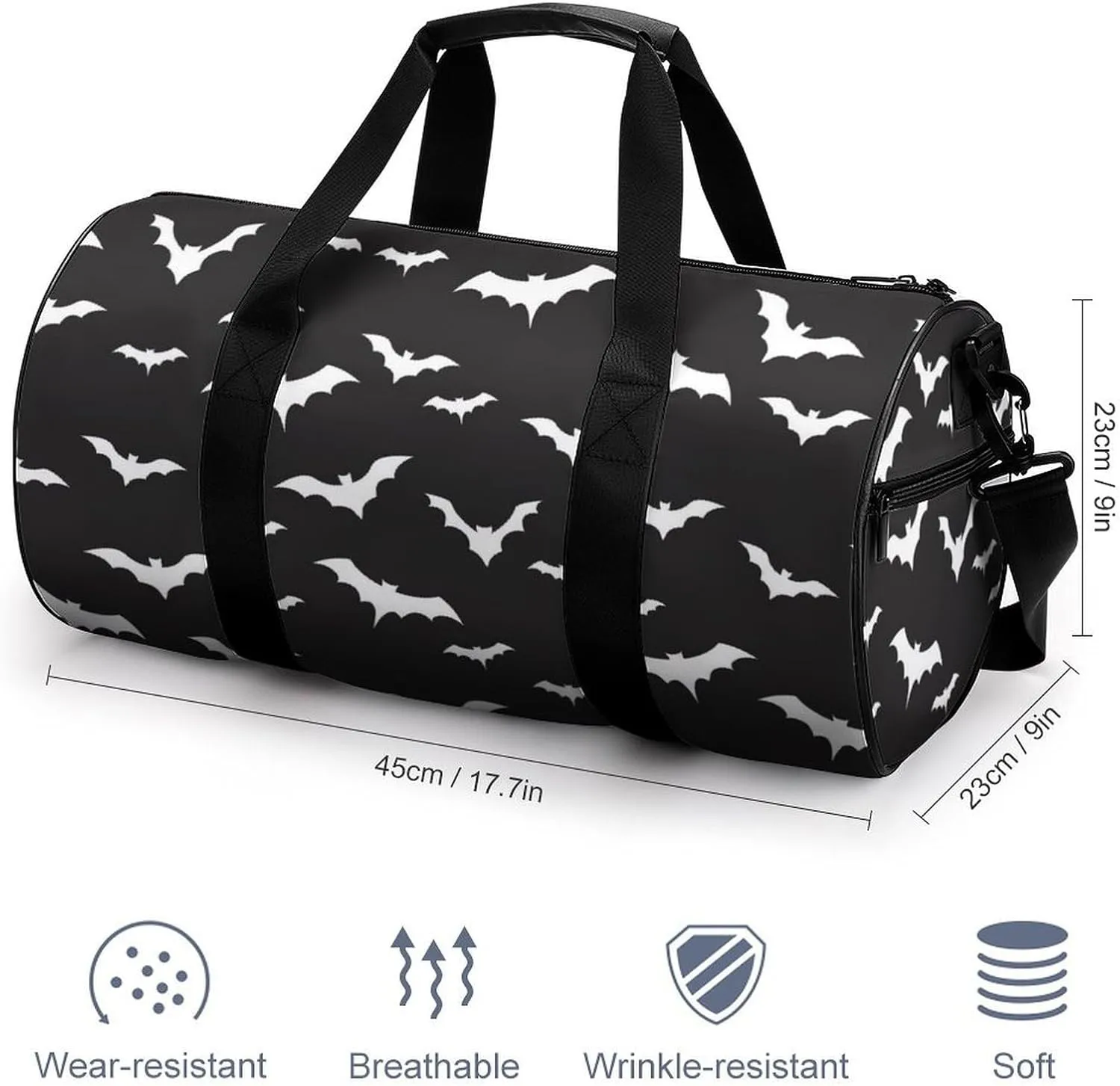 Bats Duffelbag Outdoor Tote Bag Cylindrical Duffelbags Picnic Bags Gym Satchel Travel Handbag Sports Duffel Bags 17.7in/9in/9in