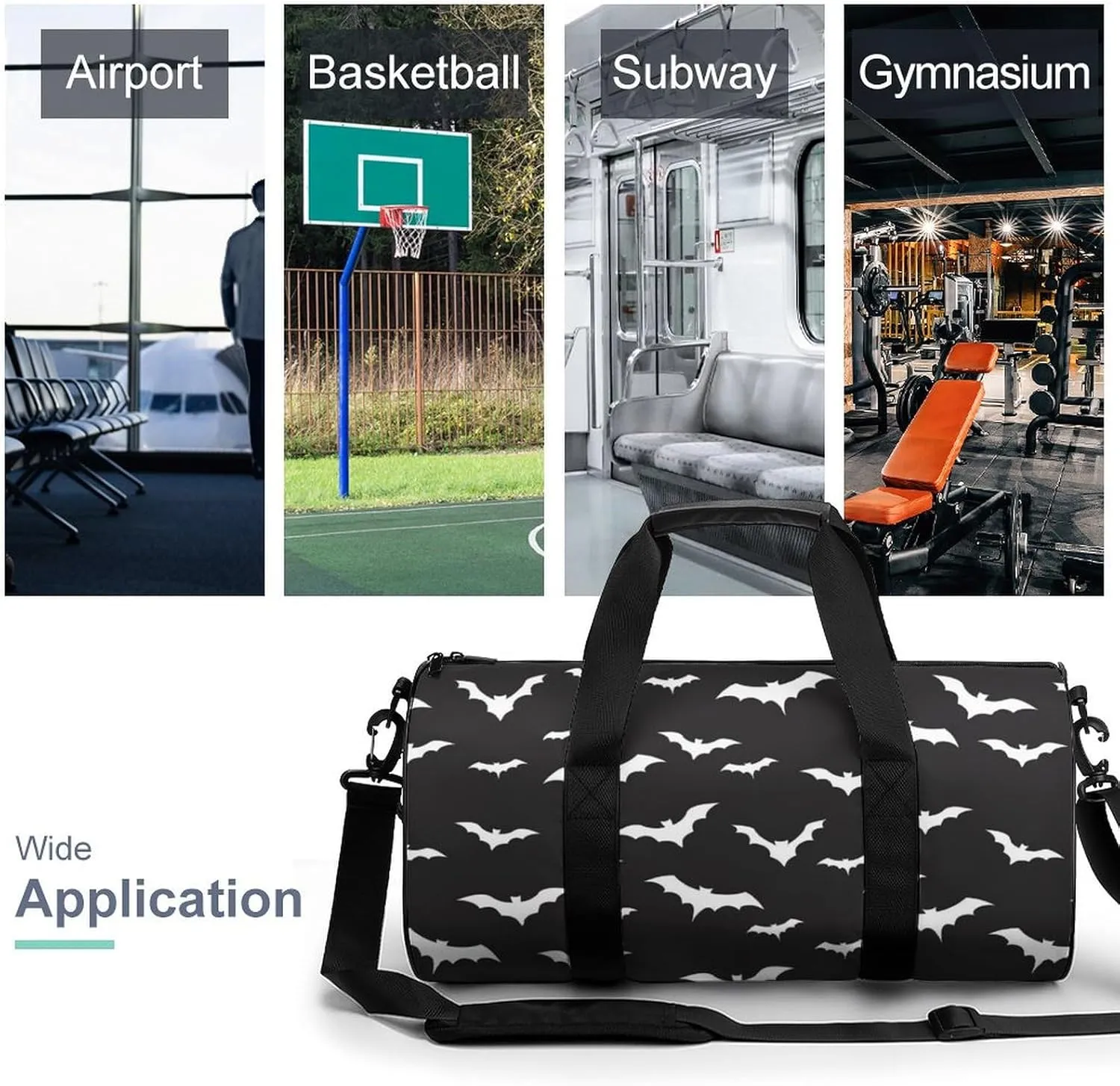 Bats Duffelbag Outdoor Tote Bag Cylindrical Duffelbags Picnic Bags Gym Satchel Travel Handbag Sports Duffel Bags 17.7in/9in/9in