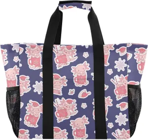 Beach Bag for Women Axolotl Navy Sandproof Pool Bags with Pocket Large Canvas Tote Bag for Pool Travel Gym Beach