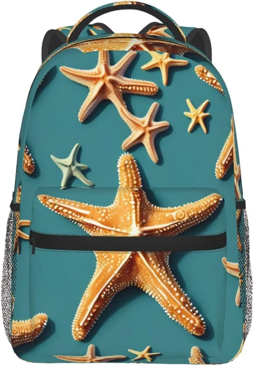 Beach Starfish Print Laptop Backpack Stylish Bookbag College Daypack Travel Business Work Bag For Men Women