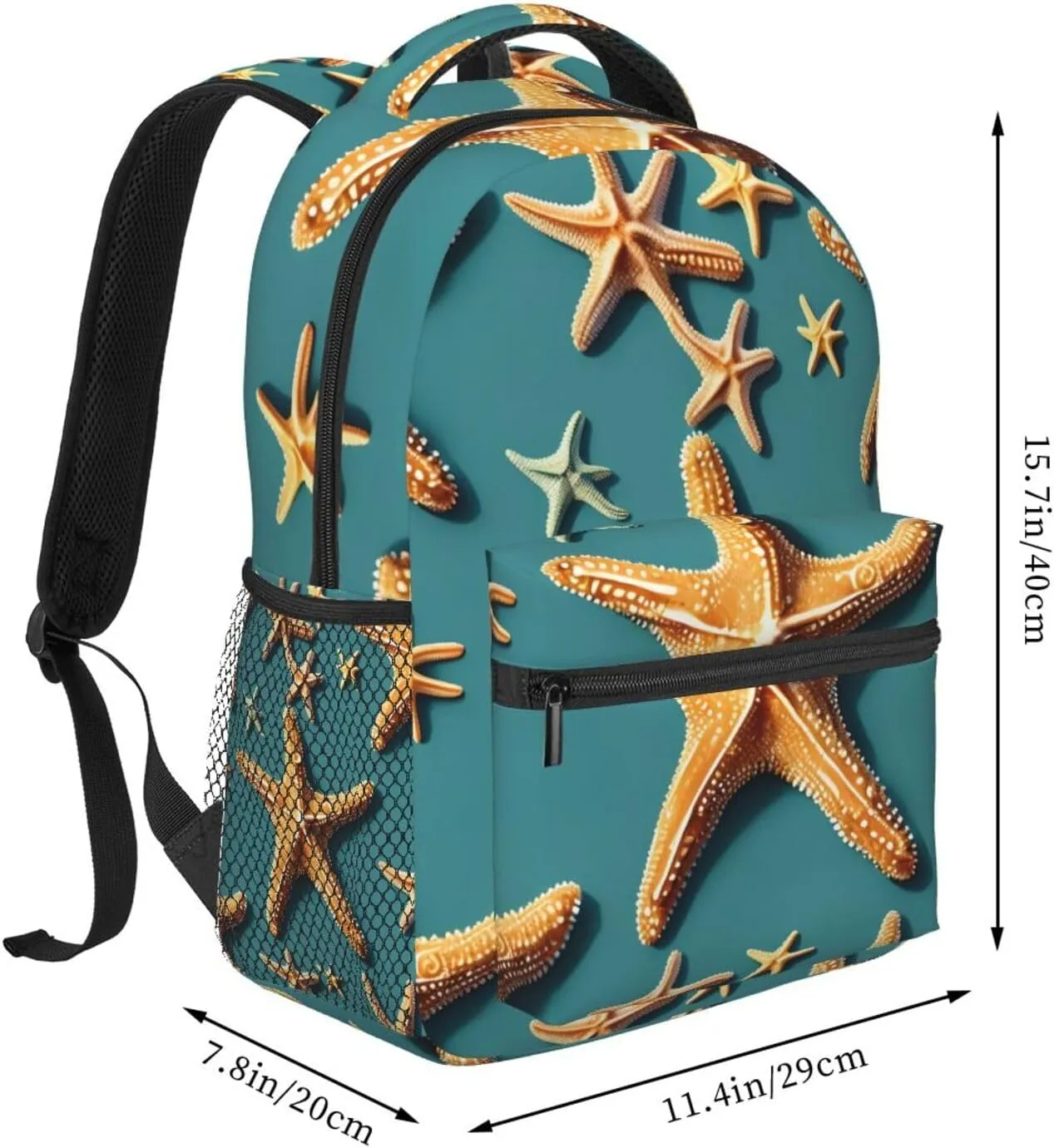 Beach Starfish Print Laptop Backpack Stylish Bookbag College Daypack Travel Business Work Bag For Men Women
