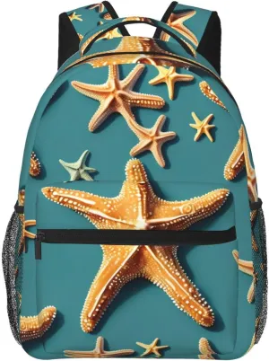Beach Starfish Print Laptop Backpack Stylish Bookbag College Daypack Travel Business Work Bag For Men Women