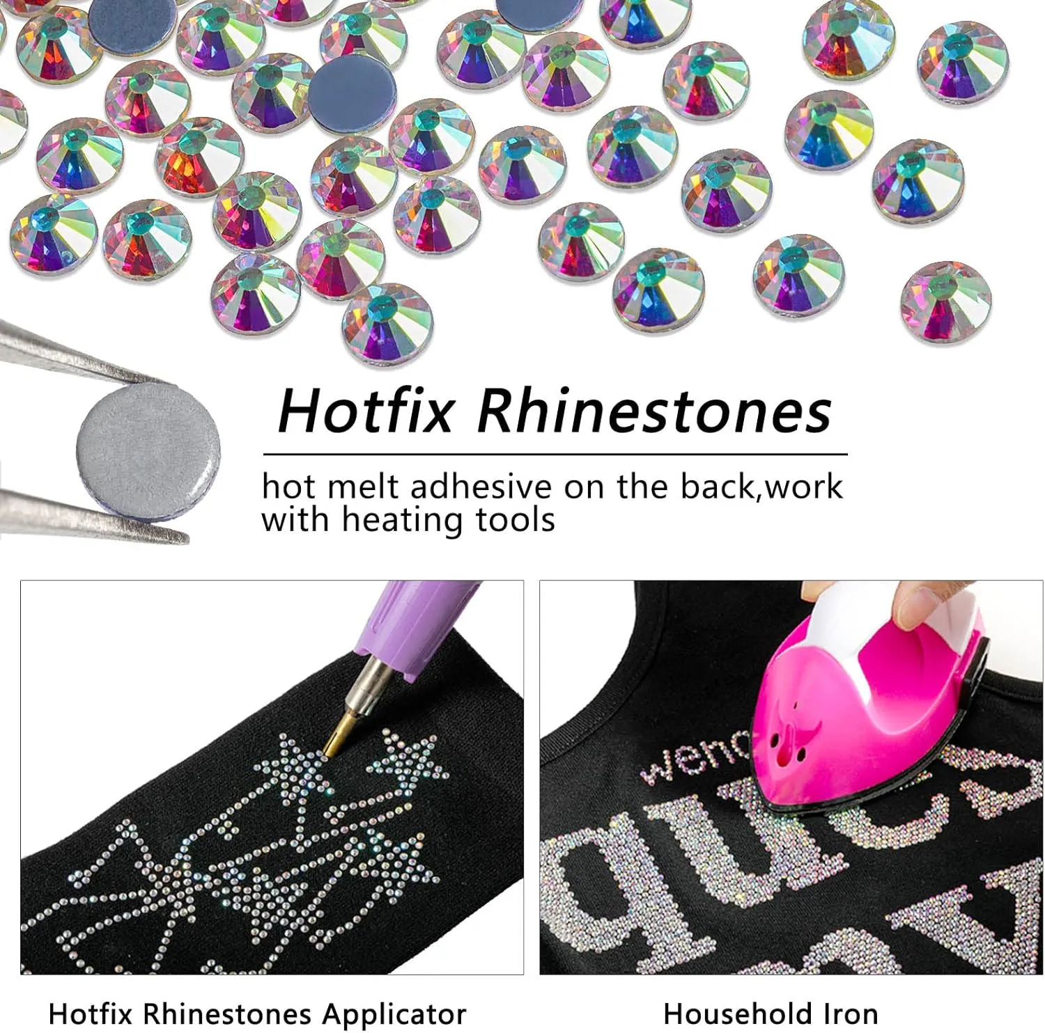 Beadsland Hotfix Rhinestones Bulk, 14400PCS Crystal Hot Fix Rhinestones for Crafts Clothes DIY Decoration, Crystal AB, SS10, 2.7-2.9mm