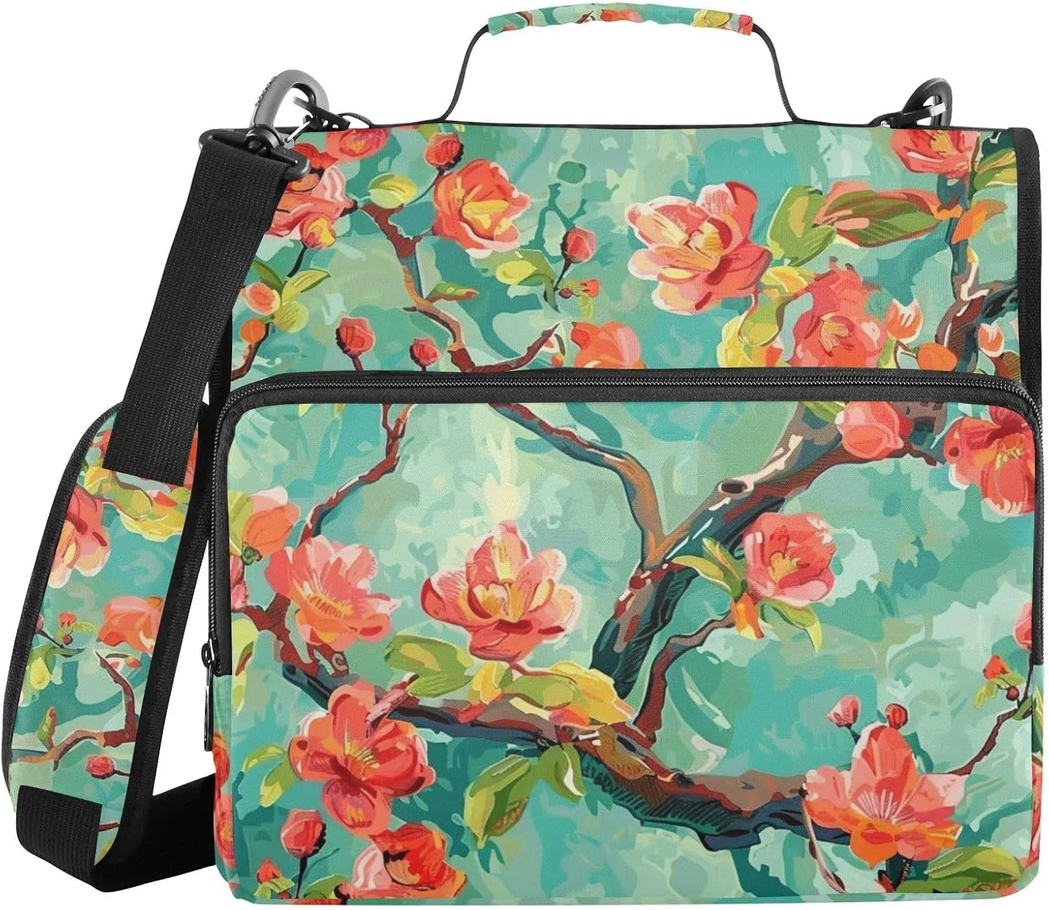 Beautiful Red Floral Branches Zipper Binder with Shoulder Strap Trapper Keeper 3 Ring Binder Organizer Large Capacity Multiple Compartments for School Office