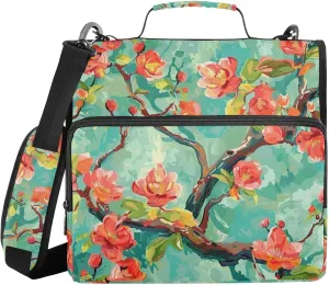 Beautiful Red Floral Branches Zipper Binder with Shoulder Strap Trapper Keeper 3 Ring Binder Organizer Large Capacity Multiple Compartments for School Office