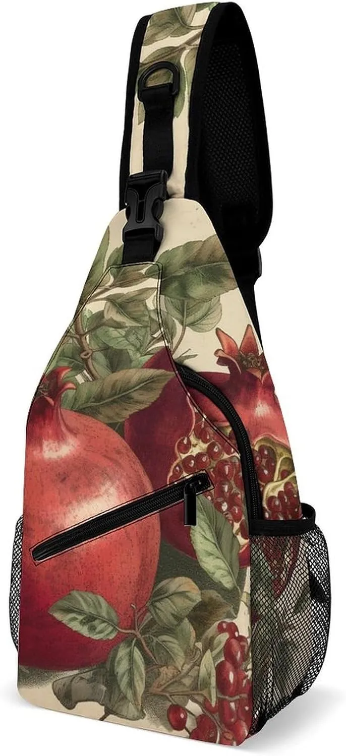 Berries of Pomegranate Sling Bag Crossbody Chest Bags Hiking Backpack Shoulder Backpack For Women Men Travel