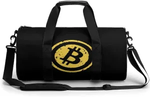 Bitcoin Logo Sports Gym Bag Cute Dance Bag Cylindrical Yoga Exercise Bag Tote Duffel Bags for Travel Basketball Gymnasium