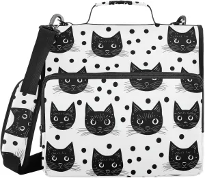 Black Cat Polka Dots Zipper Binder with Shoulder Strap Trapper Keeper 3 Ring Binder Organizer Large Capacity Multiple Compartments for School Office