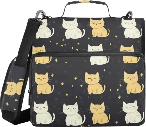Black Grey Yellow Cat Star Zipper Binder with Shoulder Strap Trapper Keeper 3 Ring Binder Organizer Large Capacity Multiple Compartments for School Office