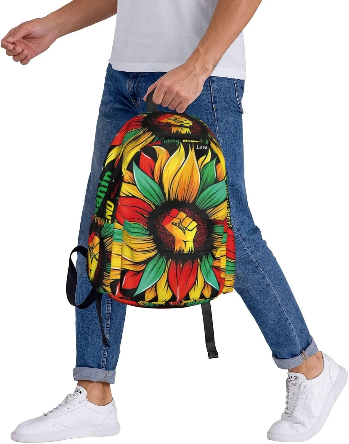 Black History Month African American Pride Celebrate Sunflower Gifts Backpack Casual Laptop Backpack Large Capacity Double Shoulder Bag Travel Daypack For Women Men