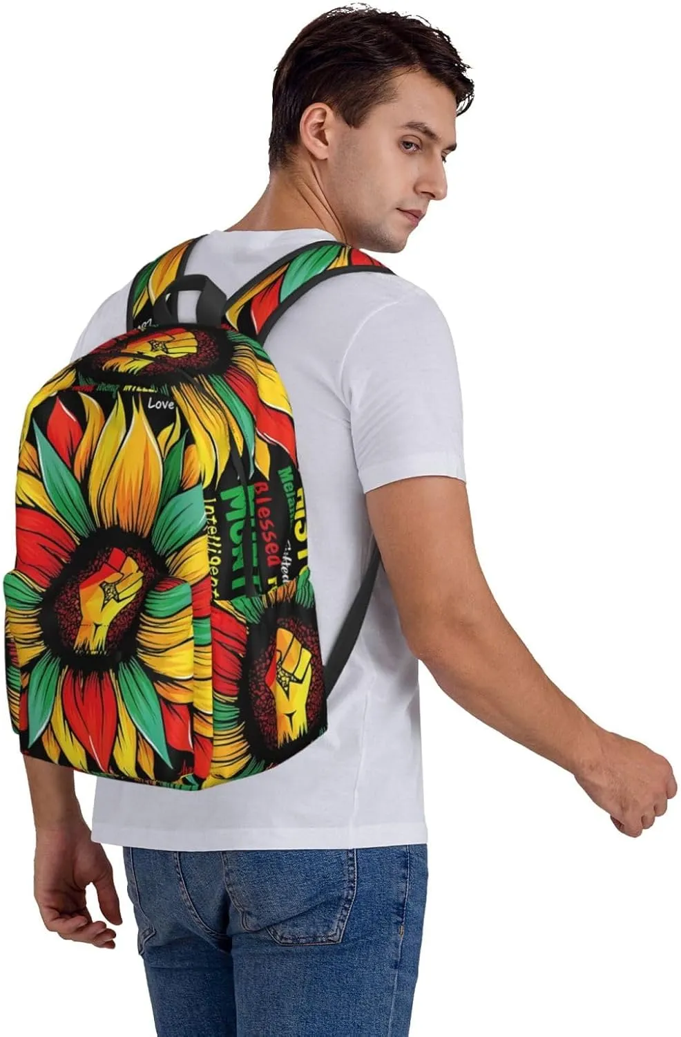 Black History Month African American Pride Celebrate Sunflower Gifts Backpack Casual Laptop Backpack Large Capacity Double Shoulder Bag Travel Daypack For Women Men