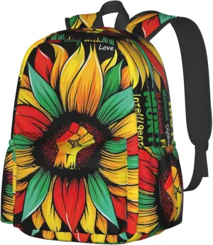 Black History Month African American Pride Celebrate Sunflower Gifts Backpack Casual Laptop Backpack Large Capacity Double Shoulder Bag Travel Daypack For Women Men