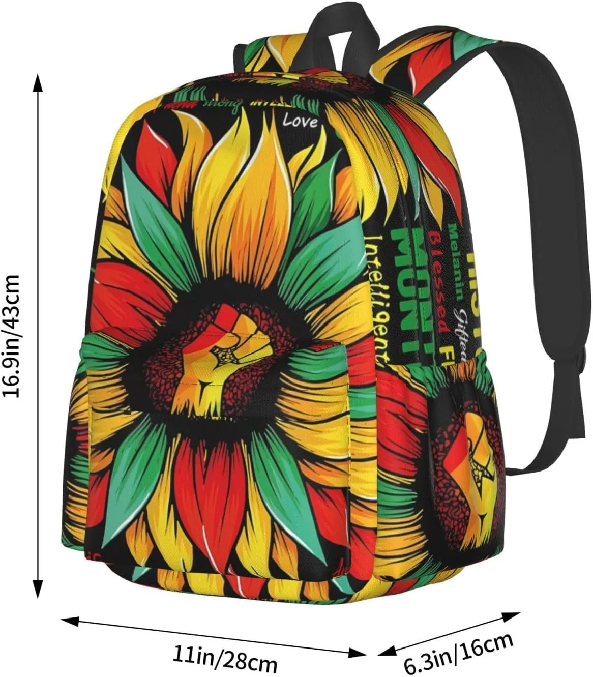 Black History Month African American Pride Celebrate Sunflower Gifts Backpack Casual Laptop Backpack Large Capacity Double Shoulder Bag Travel Daypack For Women Men