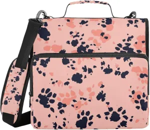 Black Orange Paw Print Zipper Binder with Shoulder Strap Trapper Keeper 3 Ring Binder Organizer Large Capacity Multiple Compartments for School Office