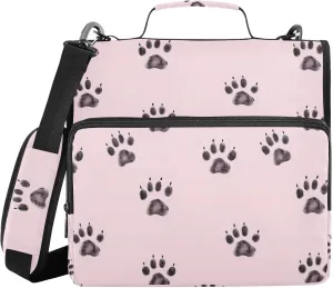 Black Paw Print Doodle Zipper Binder with Shoulder Strap Trapper Keeper 3 Ring Binder Organizer Large Capacity Multiple Compartments for School Office