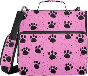 Black Paw Prints Purple Zipper Binder with Shoulder Strap Trapper Keeper 3 Ring Binder Organizer Large Capacity Multiple Compartments for School Office