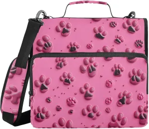 Black Pink Cat Paw Print Dots Zipper Binder with Shoulder Strap Trapper Keeper 3 Ring Binder Organizer Large Capacity Multiple Compartments for School Office