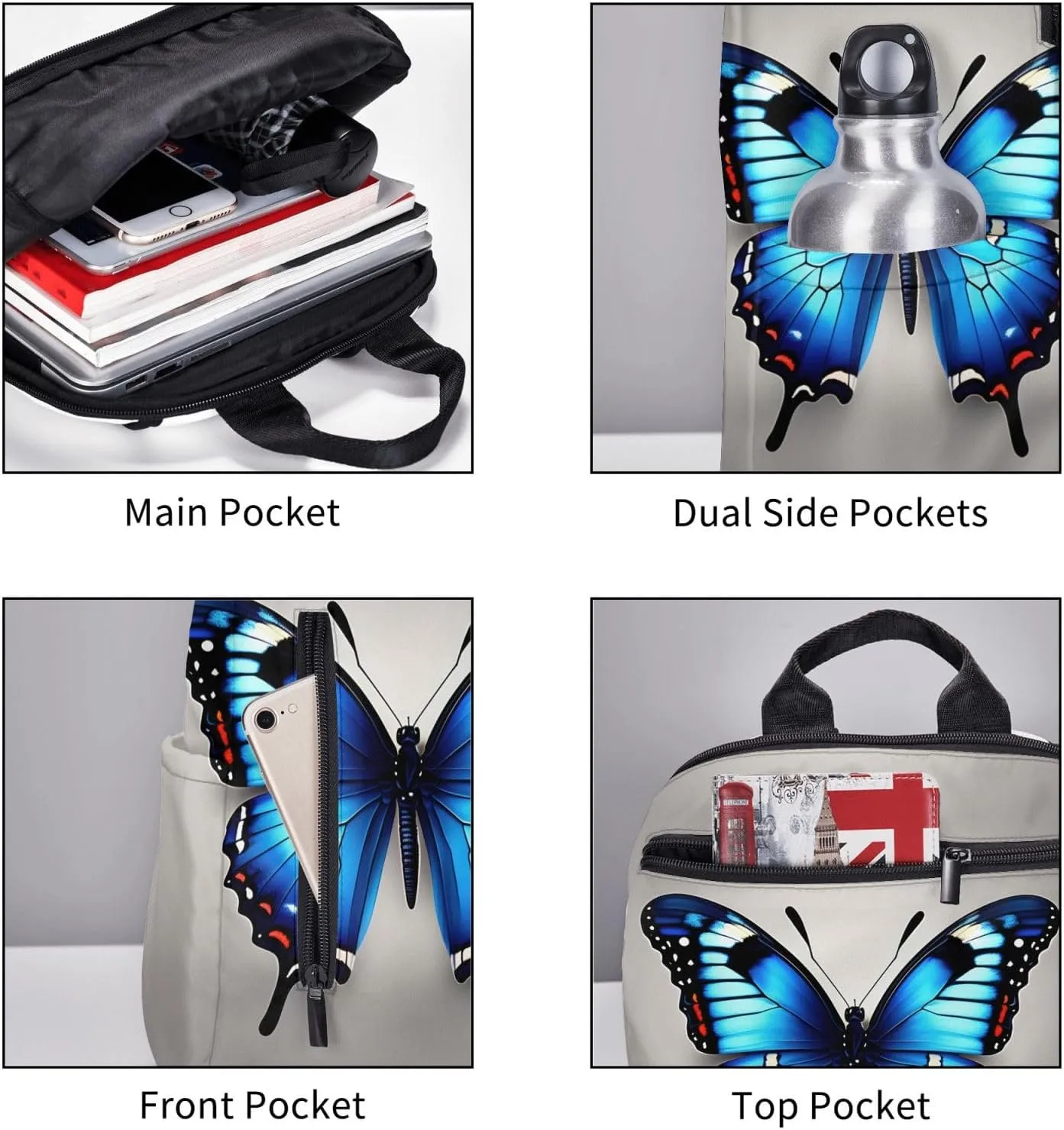 Blue Butterfly print Lightweight Laptop Backpack Travel Daypack Bookbag for Women Men for Travel Work