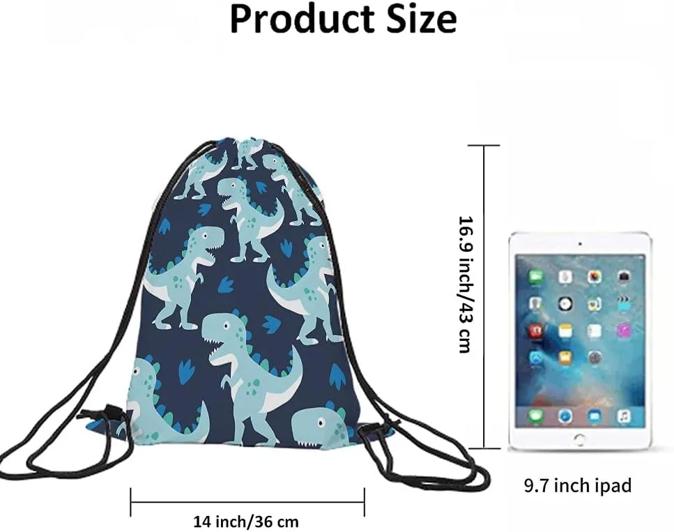 Blue Dinosaur Print Drawstring Backpack Bag - Dino Little Cute Cartoon Animal Pattern Roar Series Sport Gym Sack Drawstring Bag for Men Women