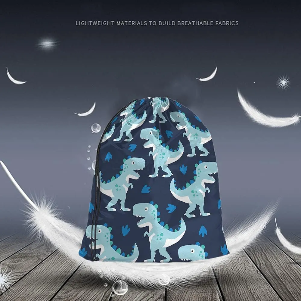 Blue Dinosaur Print Drawstring Backpack Bag - Dino Little Cute Cartoon Animal Pattern Roar Series Sport Gym Sack Drawstring Bag for Men Women