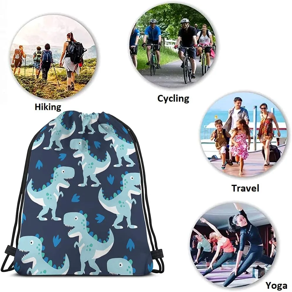 Blue Dinosaur Print Drawstring Backpack Bag - Dino Little Cute Cartoon Animal Pattern Roar Series Sport Gym Sack Drawstring Bag for Men Women