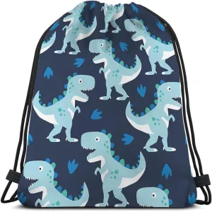 Blue Dinosaur Print Drawstring Backpack Bag - Dino Little Cute Cartoon Animal Pattern Roar Series Sport Gym Sack Drawstring Bag for Men Women