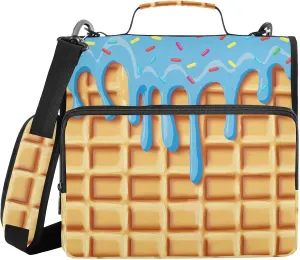 Blue Dots Ice Cream Zipper Binder with Shoulder Strap Trapper Keeper 3 Ring Binder Organizer Large Capacity Multiple Compartments for School Office