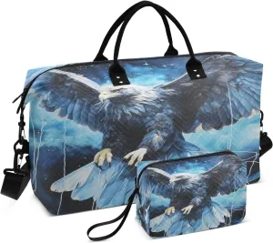 Blue Snow Condor Travel Duffel Bags Gym Bag Weekender Handbag with Toiletry Bag for Women Girls Men