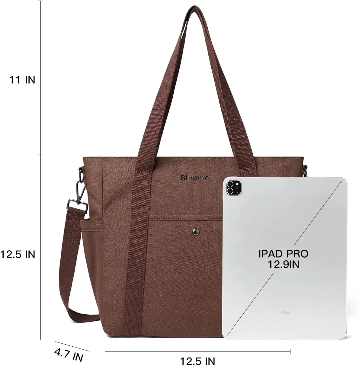 Bluome Tote Bag for Women Canvas Tote Bag With Zipper College Gym Tote Medium Travel Work Bags Hobo Handbag Crossbody